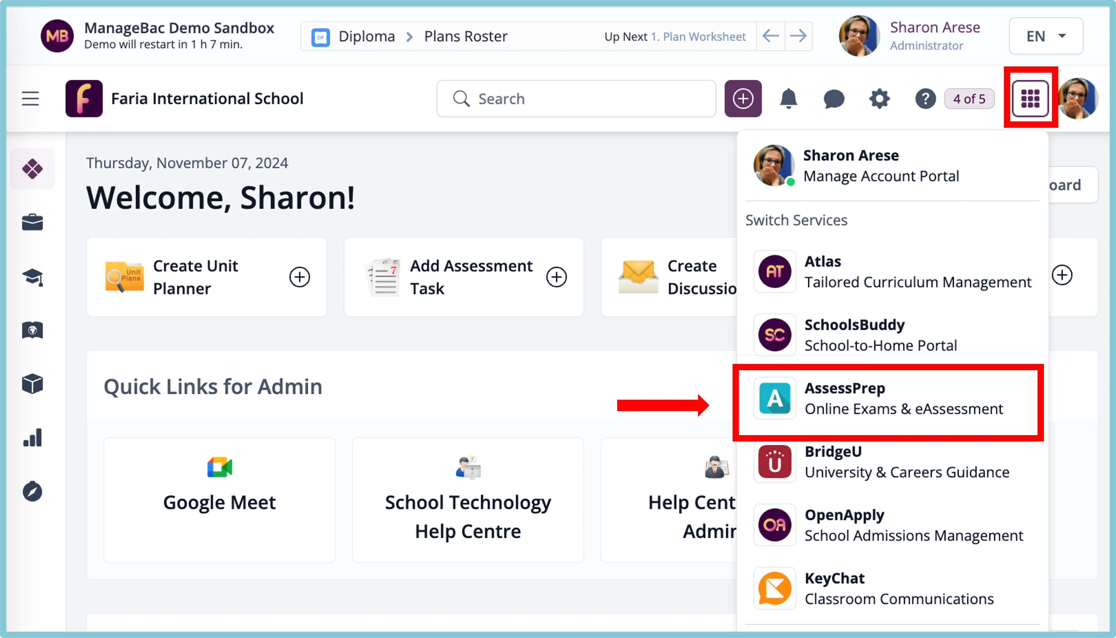 Integrated with ManageBac — access AssessPrep directly from your school platform