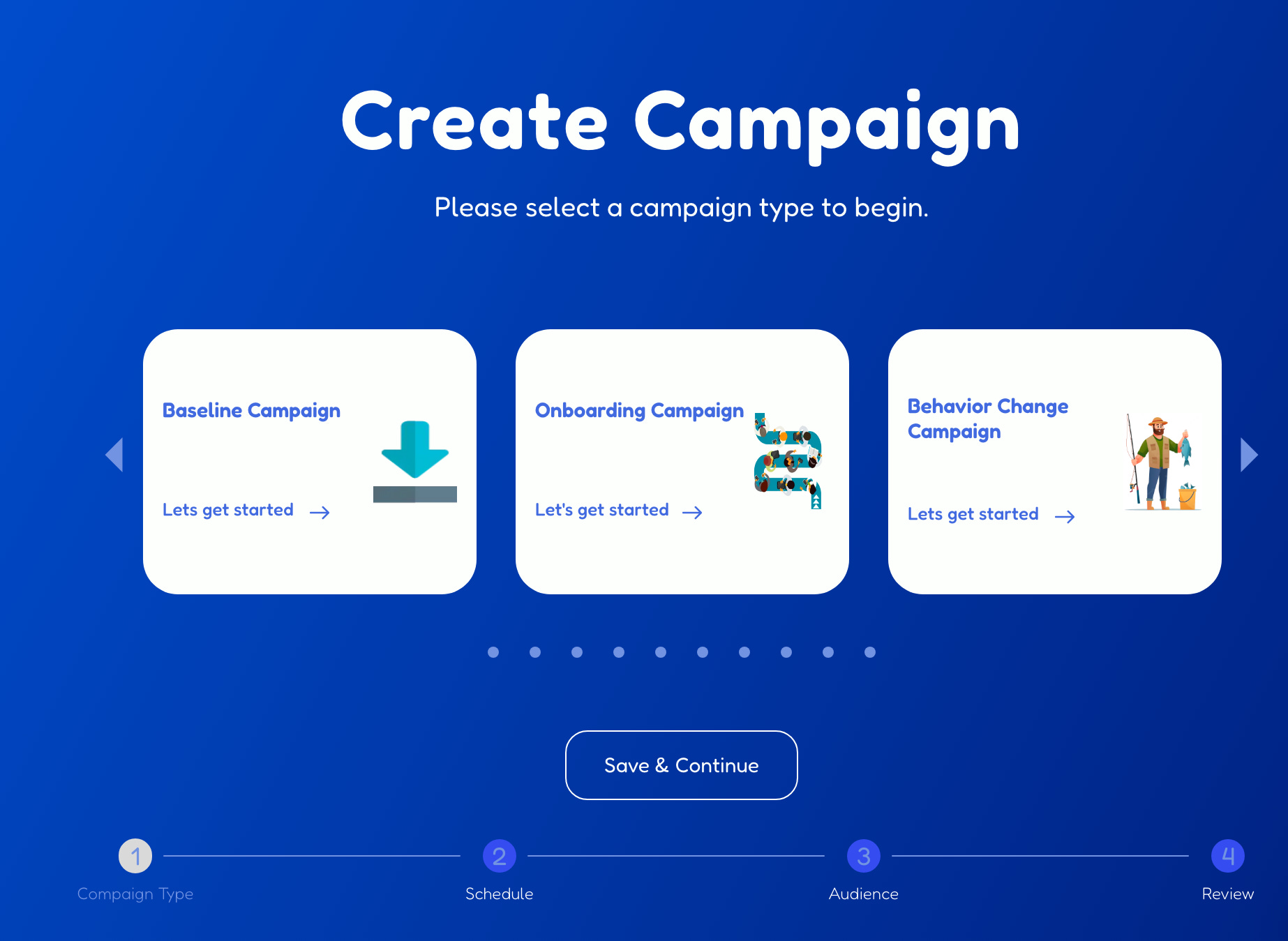 Create Campaign — baseline, onboarding, and behaviour change campaign types