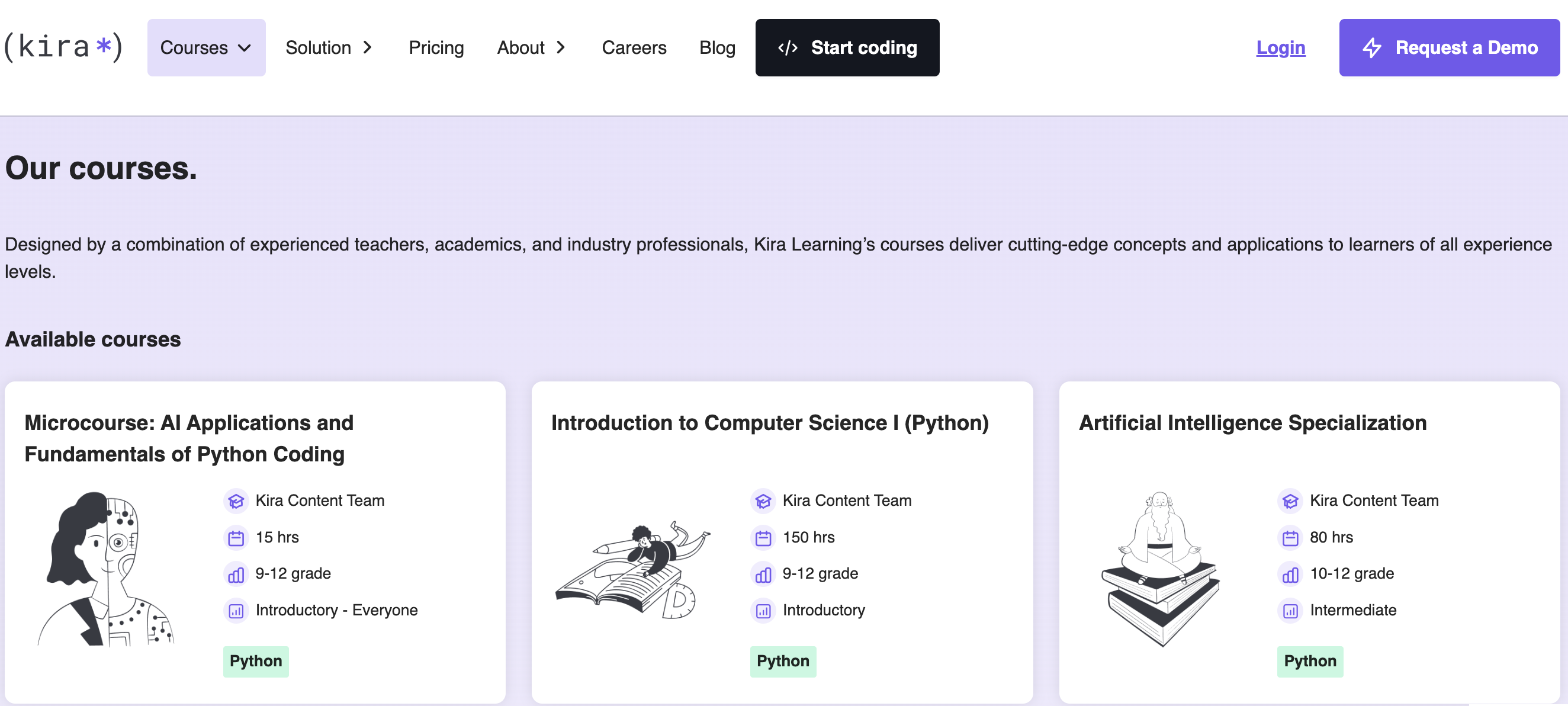 CS and AI courses — Introduction to Python, AI Specialization, and more for grades 9-12